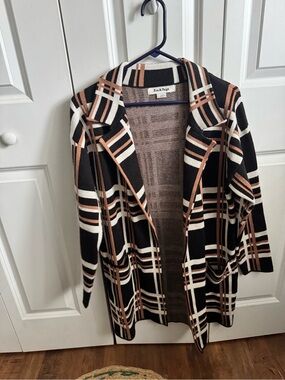 Eva & Paige Black Plaid Open-Front Blazer Cardigan